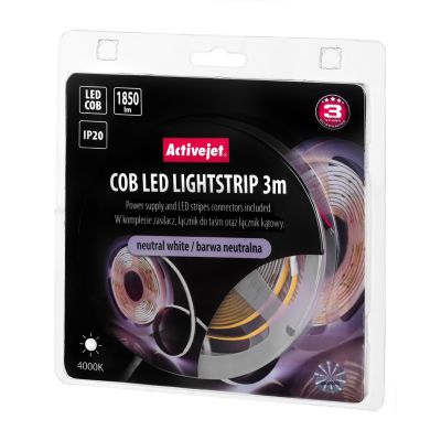 9. 3 m COB-LED-Streifen mit Netzteil, neutrale Farbe, IP20