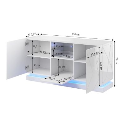 4. QIU 2D1K Kommode 150x41,5xH75 Hochglanzweiß/Hochglanzweiß