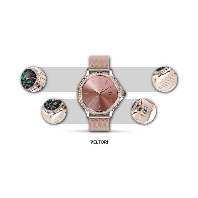 14. VELTORI VT320-1 Damen-Smartwatch, Goldarmband + rosa Silikonarmband