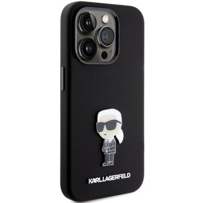 4. Karl Lagerfeld Silikon Ikonik Metal Pin Hülle für iPhone 15 Pro – Schwarz