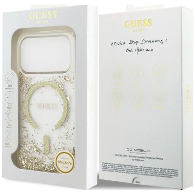 8. Guess MagSafe Hülle mit Harzboden und Glitzer für iPhone 18 Pro / 17 Pro – Gold