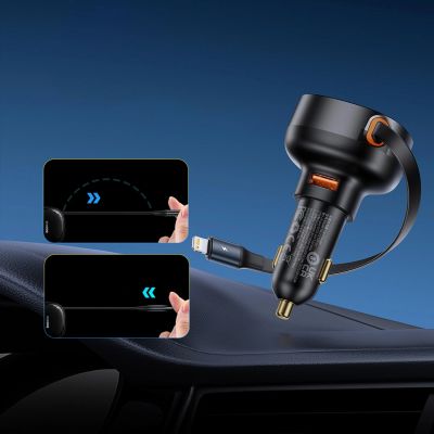 14. Baseus Enjoyment Pro 55W USB-A Kfz-Ladegerät mit einziehbarem Lightning Kabel – Schwarz