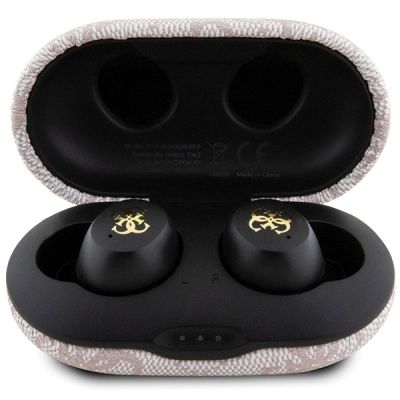 4. TWS Guess 4G Metall-Bluetooth-Kopfhörer mit ENC-Dockingstation – Pink