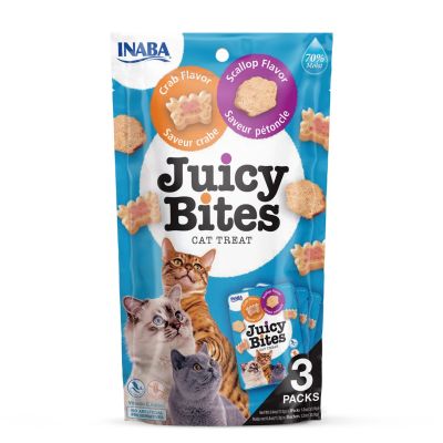 INABA Juicy Bites Jakobsmuschel- und Krabbengeschmack – Katzenleckerli – 3 x 11,3 g