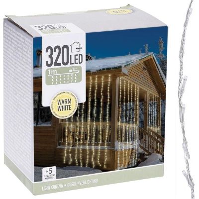 6. Weihnachtsbaumbeleuchtung, Lichtvorhang, Wasserfall, für den Außenbereich, 320 LEDs, warmweiß, 5 Geschwindigkeiten