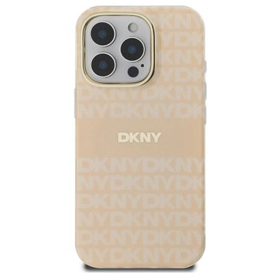 3. DKNY Repeat Texture Pattern & Stripe MagSafe Hülle für iPhone 16 Pro – Rosa