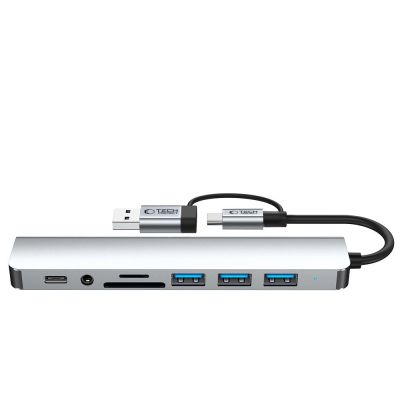 4. Tech-Protect HB06 HUB Adapter 8in1 TYPE-C + USB2.0 + USB3.0 + SD/TF + AV3.5 - grau