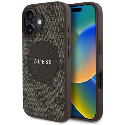 Guess 4G Circle Classic Logo MagSafe Hülle für iPhone 16 - Braun