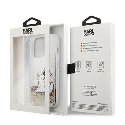 8. Karl Lagerfeld Flüssigglitzer-Choupette-Hülle für iPhone 13 / 13 Pro – Transparentes Gold