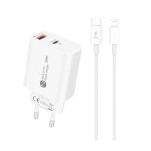 A6MaxL 20W USB-A USB-C Wandladegerät mit 1m USB-C - Lightning Kabel - Weiß
