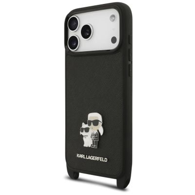 3. Karl Lagerfeld Saffiano Karl&Choupette Metall-Pin CBDY Schutzhülle für iPhone 18 Pro Max / 17 Pro Max - Schwarz