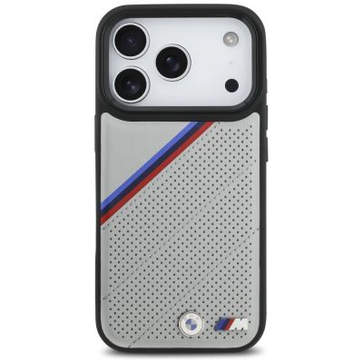 3. BMW M Tricolor Metal Logo MagSafe Case für iPhone 17 Pro – Grau