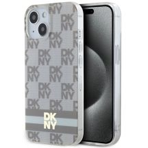DKNY IML Checkered Mono Pattern & Printed Stripes MagSafe-Hülle für iPhone 15 / 14 / 13 – Beige