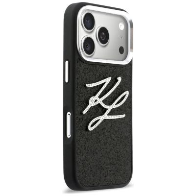4. Karl Lagerfeld IML Glitter KL Diamond Logo Hülle für iPhone 17 Pro - Schwarz