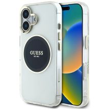 Guess IML Metal Colored Circle Classic Logo MagSafe Hülle für iPhone 16 - Schwarz