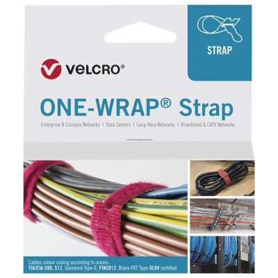 Klettverschluss-Kabelbinder ONE-WRAP, wiederlösbar, Polypropylen (PP), Klettverschluss, Schwarz, 100 Stück.