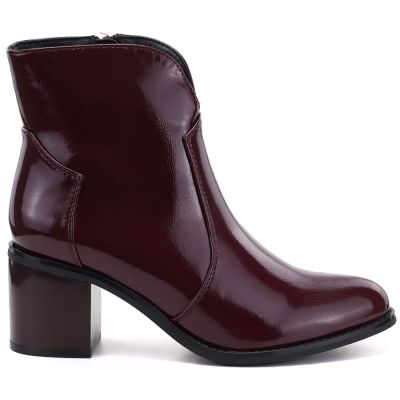Damen-Ankle-Boots aus burgunderrotem Lackleder mit hohem Absatz, Modell M.Daszyński MR2337