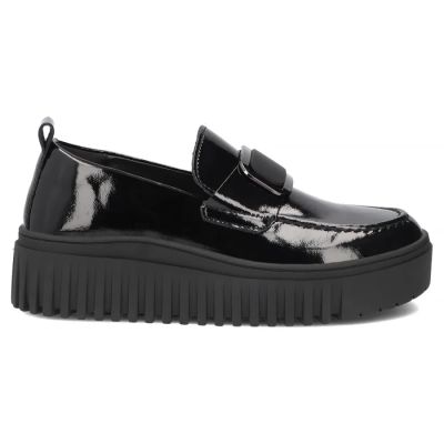 2. Damen-Plateaumokassins aus Leder, Lackleder, schwarz, Filippo DP8269
