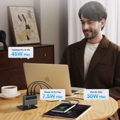 5. Cuktech CUKAD1003EUG GaN 100W Wandladegerät 2 x USB-C 1 x USB-A mit USB-C-Kabel - Grau