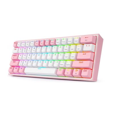 4. REDRAGON K616 Fizz Pro Tastatur, weiß/rosa, USB + Funk + Bluetooth, Rosa, Weiß