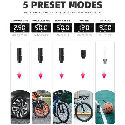 3. Rockbros 42720001001 elektrische Fahrradpumpe mit LED-Anzeige + USB-C – USB-A-Kabel – Schwarz