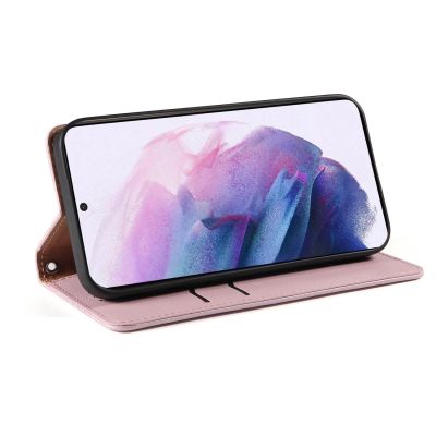 11. Magnetband-Hülle für Samsung Galaxy S22 + (S22 Plus) Tasche mit Geldbörse + Mini-Lanyard-Anhänger Pink