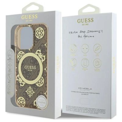 8. Guess IML Pfingstrose auf 4G-Hintergrund MagSafe-Hülle für iPhone 16 Pro Max – braun
