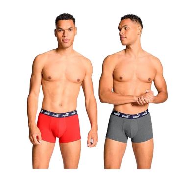 Puma Herren-Boxershorts, 2er-Pack, rot-grau, bequeme Baumwolle
