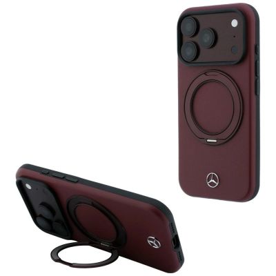 Mercedes Leather with Ring Stand MagSafe Hülle für iPhone 18 Pro / 17 Pro – burgunderrot