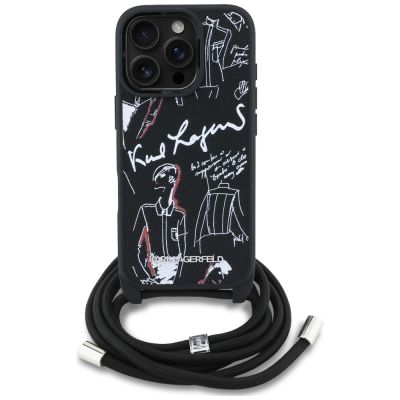 2. Karl Lagerfeld Crossbody-Hülle mit genarbtem Muster und Logo für iPhone 16 Pro Max – Schwarz