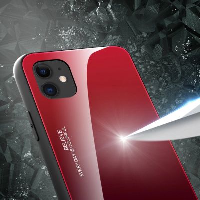 2. Gradient Glass Handyhülle Schutzhülle aus Panzerglas für iPhone 12 mini schwarz-rot