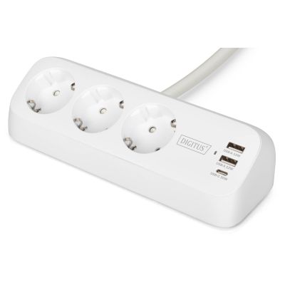 2. Digitus 3-fach-Steckdosenleiste fürs Büro mit 2 USB-A- und 1 USB-C-Anschluss, Weiß