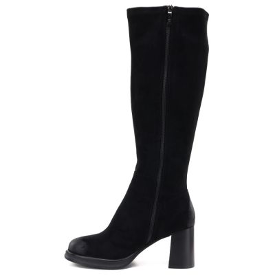 3. Damenstiefel aus schwarzem Velourslederimitat mit Absatz Potocki SZ12849