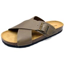 Bio Bio Schuhe Herren-Slipper, profilierte Flip-Flops, Naturleder, braun
