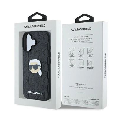 8. Karl Lagerfeld Monogram Karl Head Pin Hülle für iPhone 16 – Schwarz