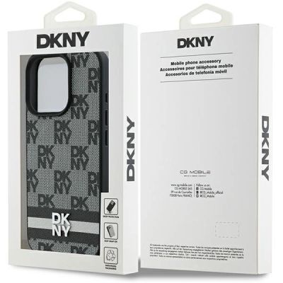 8. DKNY Schutzhülle mit Karomuster und bedruckten Streifen für iPhone 16 Pro Max, Schwarz