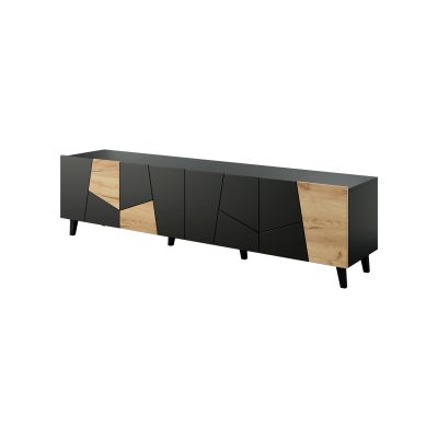 3. ETNA TV-Schrank 200x42x52 schwarz matt + Eichenholz