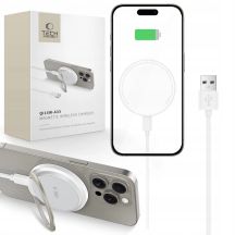 Tech-Protect QI15W-A33 induktives Ladegerät mit MagSafe und Ständer mit USB-A/USB-C-Kabel – Weiß