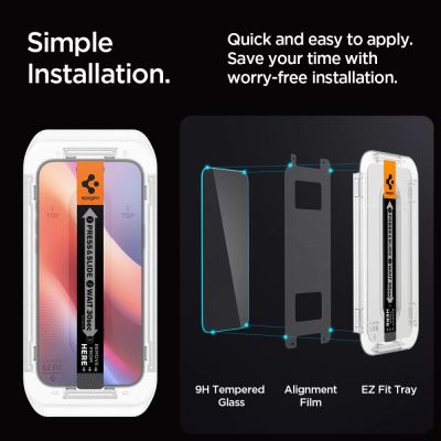 9. Spigen Glas.tR EZ Fit Tempered Glass für iPhone 16 Pro / 17 / 17 Pro - 2 Stk.