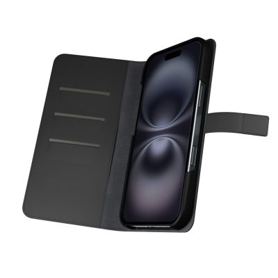8. Puro Wallet Abnehmbare MagSafe 2in1 Öko-Lederhülle mit Klappe und Geldbörse für iPhone 16 – Schwarz