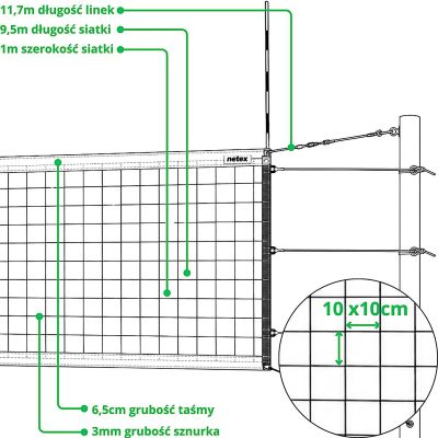 10. Professionelles Volleyballnetz mit Antennen, schwarz IV mlw NETEX
