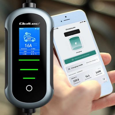 4. Qoltec Mobiles Ladegerät für Elektroautos (EV) mit 2-in-1-Anschluss Typ 2 | 3,5 kW | 230 V | SCHUKO 16 A | WLAN | TUYA | SMART LIFE | LCD | Tragbar | 5 m (52435)