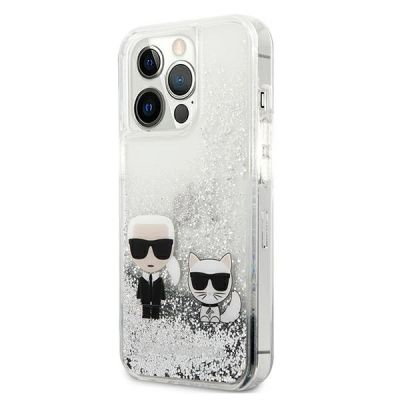 2. Karl Lagerfeld Liquid Glitter Karl&Choupette iPhone 13 Pro / 13 6.1" Hülle - Silber