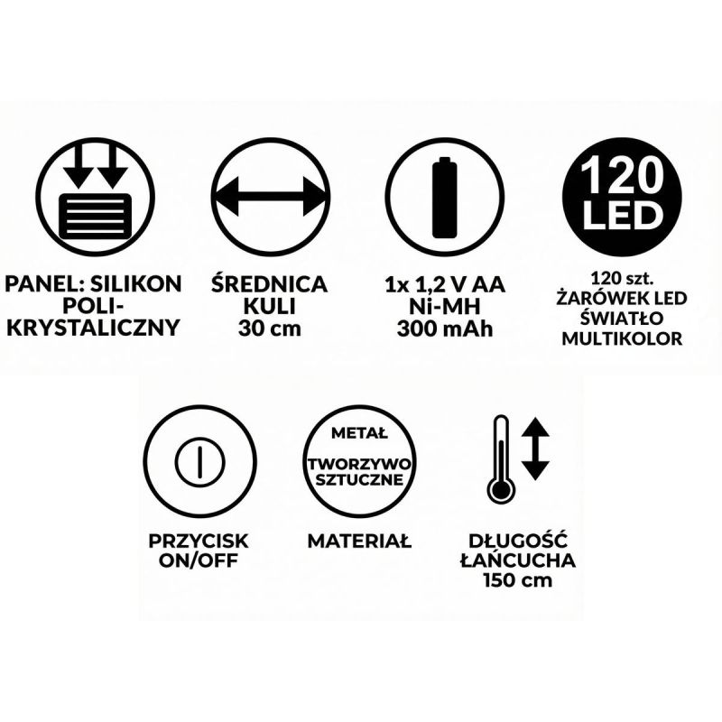 10. Solar-Hängelampe, Kugel, 30 cm, 120 LEDs, Kaltweiß