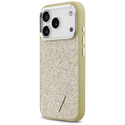 2. Guess Glitzer-Dreieck-Logo MagSafe Hülle für iPhone 17 Pro - Gold
