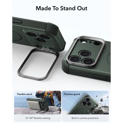 4. ESR Cyber ​​Tough Kickstand MagSafe Hülle für iPhone 18 Pro / 17 Pro – Grün