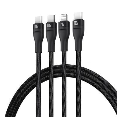 2. Baseus Flash Series 3 100W USB-C 3in1 Kabel - USB-C+USB-C+ Lightning 1,5m + 3 x 0,25m - schwarz