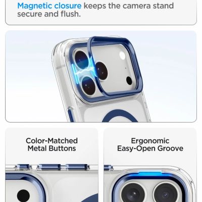 7. Spigen Ultra Hybrid Optik S MagSafe Hülle für iPhone 18 Pro Max / 17 Pro Max – Transparentes Marineblau