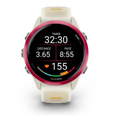 6. Garmin Forerunner 570 42mm Uhr aus Aluminium in den Farben Knochenweiß/Himbeere
