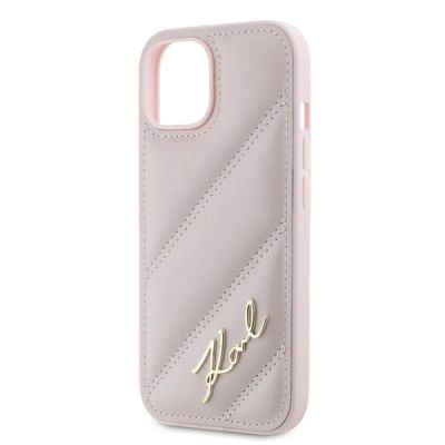 6. Karl Lagerfeld Diagonal Quilted Script Hülle für iPhone 15 / 14 / 13 – Rosa